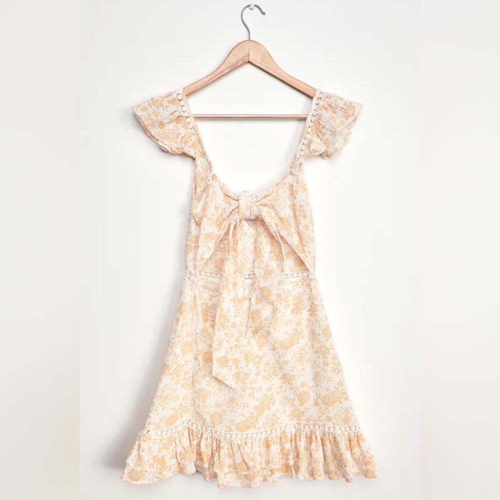 MinkPink Revolve 100% Cotton Floral Print Tie Up Ruffle Mini Dress (Large) - Picture 7 of 8